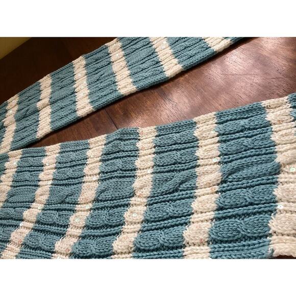 GAP Scarf Vintage Y2K Wool Blend Classic Preppy Blue & White Striped W/ Sequins! - Picture 5 of 8